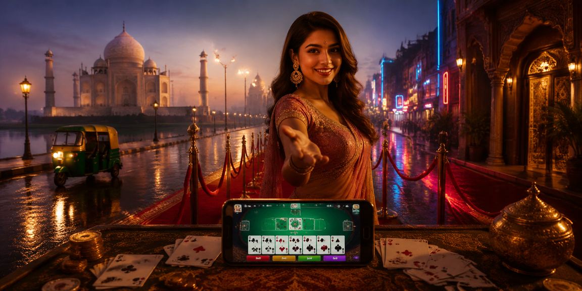 Taj Mahal with Andar Bahar neon lights - Indian casino game scene