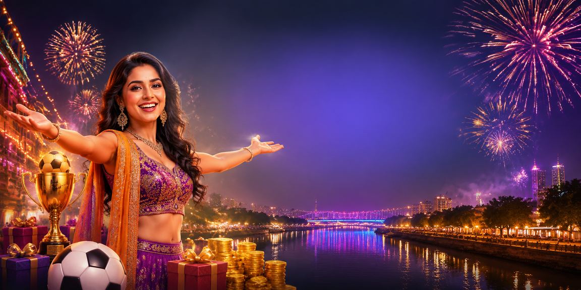 Ahmedabad riverfront vibrant nightlife with football betting theme